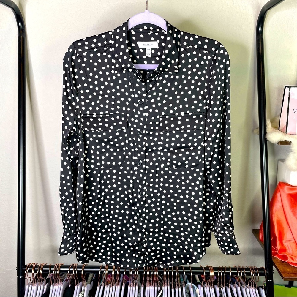 Equipment Black & White Polka Dot Button Up Blouse